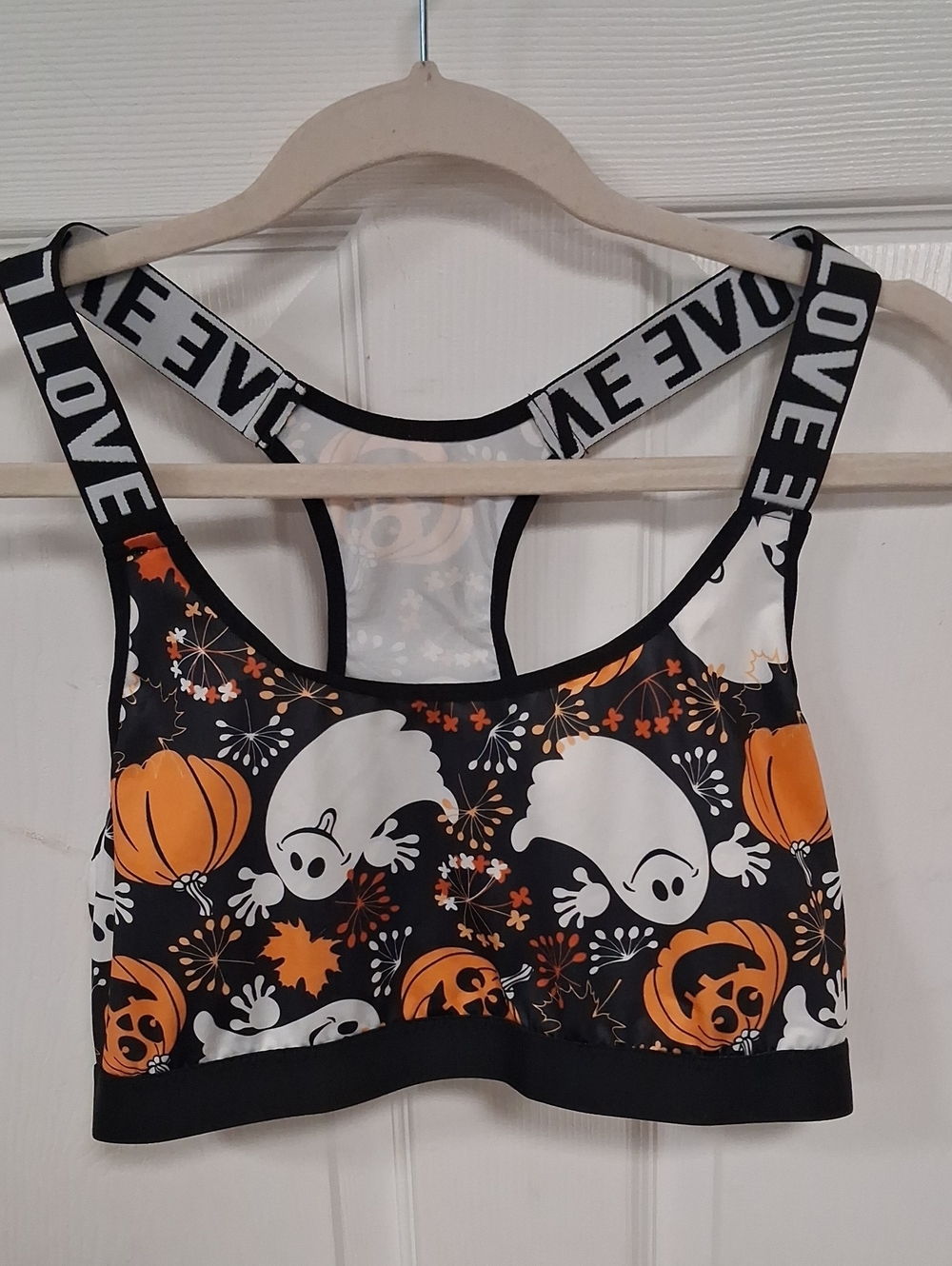 LOVE Black & Orange Halloween Ghost Sports Bra